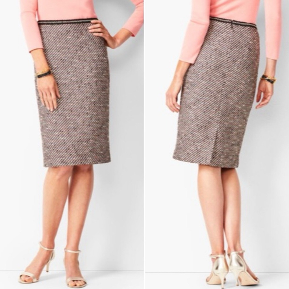 Talbots Women 20W Black Pink Multicolor Houndstooth Ombre Tweed Pencil Skirt NWT